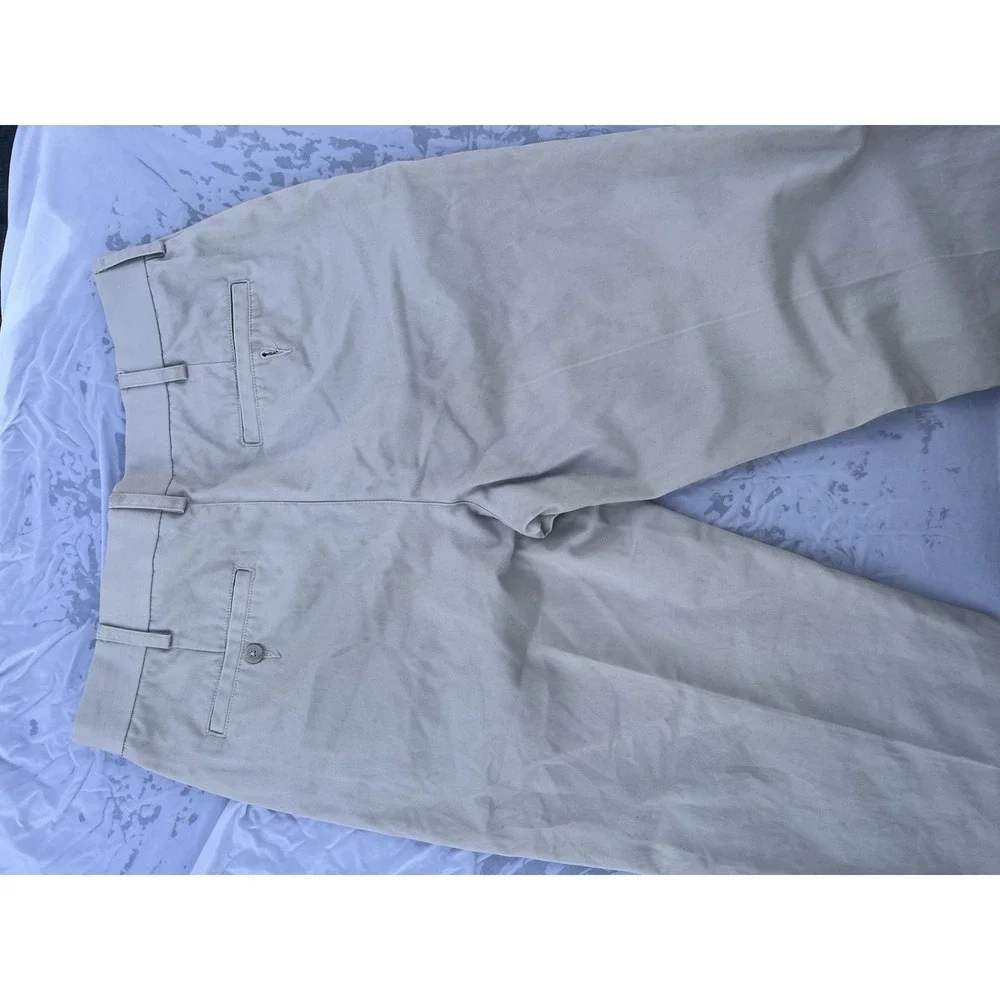 Croft & Barrow Men's Beige Cotton Twill Flat Front‎ Casual Pants 34 Regular